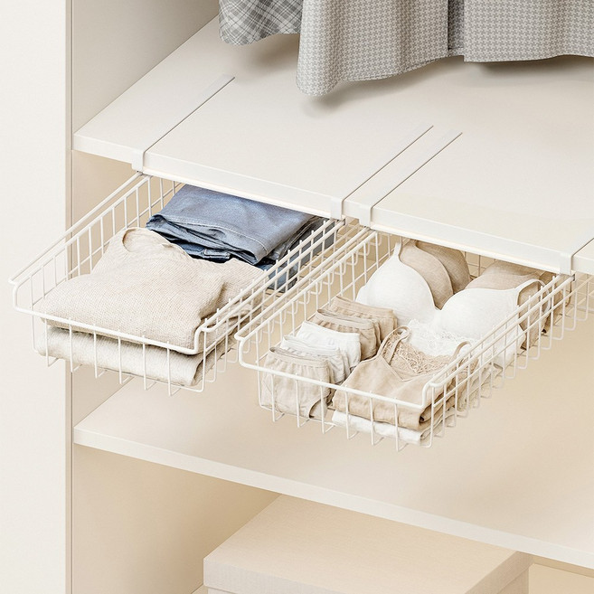 홈비 서랍형 슬라이딩 옷정리 트레이 선반, 1개, 화이트(슬림형 대형)