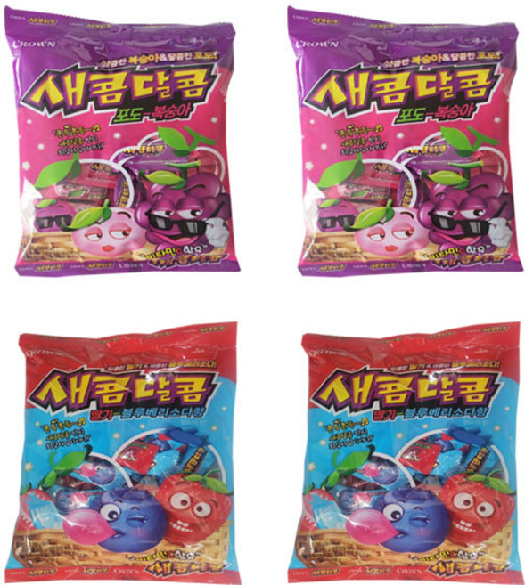 크라운 새콤달콤 딸기블루베리소다향 200g 포도복숭아 200g 각 1개씩, 2세트, 400g