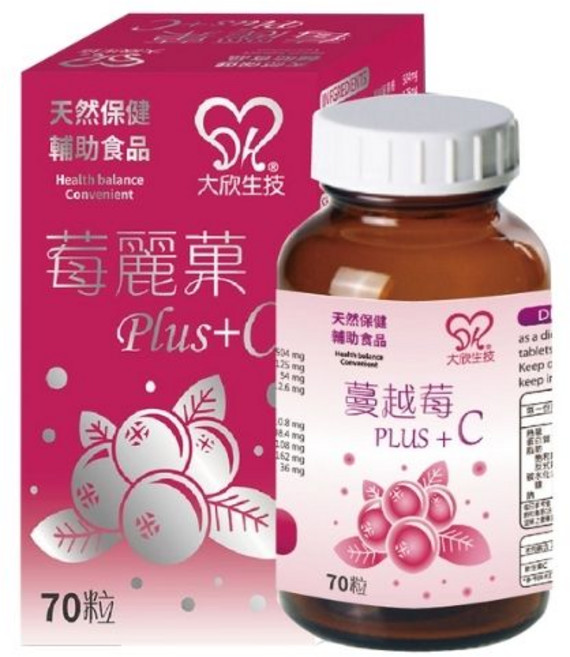 大欣生技 蔓越莓Plus+C錠 70粒 添加D-甘露糖 維他命C 蘋果酸 女性日常保養, 1個, 蔓越莓-買一送一-