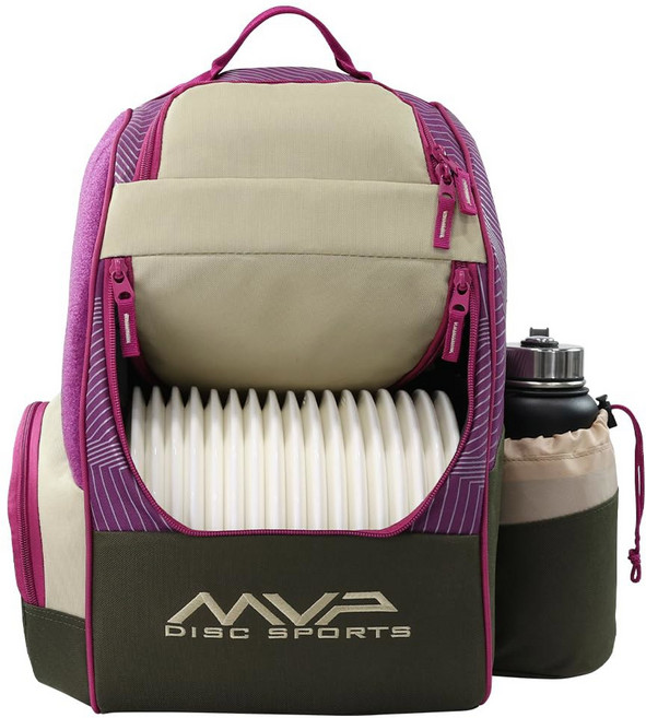 MVP 디스크 스포츠 셔틀 골프 백팩 가방 (스타일과 색상 선택), Khaki/Purple, With Side Panel, Khaki/Purple