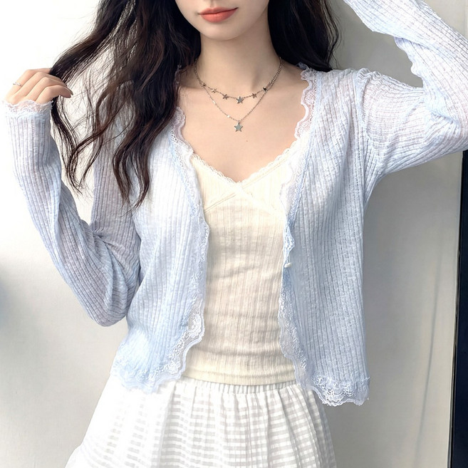 SOSISI 여성 긴팔 가디건 레이스 샬랄라 여름 볼레로 46136