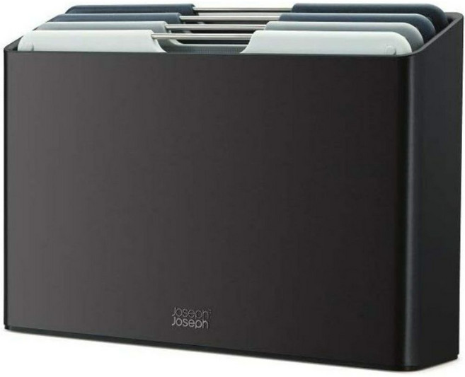 조셉조셉폴리오 4피스 색상 코드 도마 세트 정리된 보관용 슬림라인 케이스 -그라파이트, 2 31.8cm x 22cm - 중간 크기, 블루/그래파이트