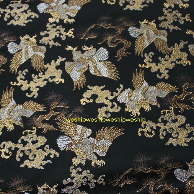 중국식 치파오 몽골식 로브 티베트식 로브 블랙 이글 자카드 손으로 짠 브로케이드 금은 실크 원단, 01 100x75, 01 Black Eagle