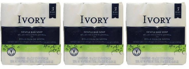 Ivory 아이보리 비누 Simply Ivory Aloe Bath Bar 3개입 3팩, 90g