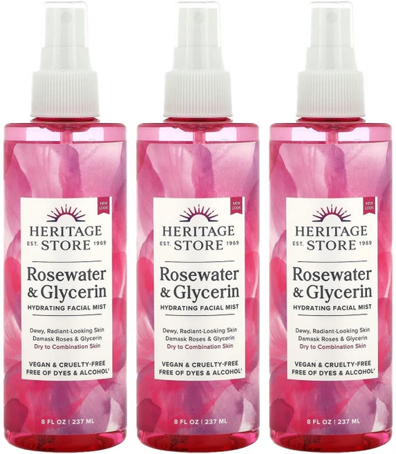 헤리테지 헤리티지 스토어 로즈워터 앤 글리세린 하이드레이팅 페이셜 미스트, 237ml, 3개 - 쿠팡