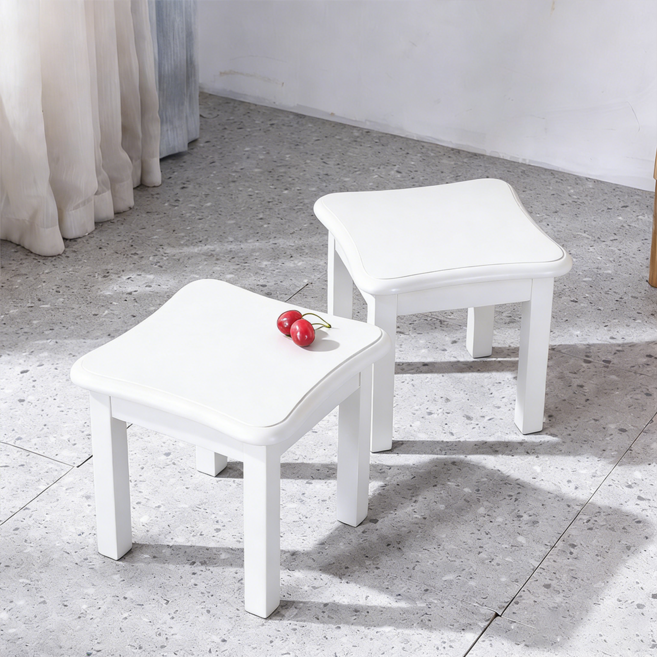 에코소라노 원목 고무나무 미니 스툴 의자 화분 우드 사각형 스톨, 1개, 화이트