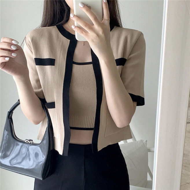 아이보이유걸 여성 니트 반팔 가디건 나시 투피스