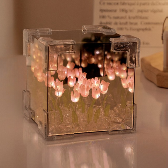 튤립 무드등 DIY 키트 20송이 큐브형 건전지 포함 플라워 생일 인테리어 장식 수면등 취침등 수유등 셀프 무드 조명 만들기