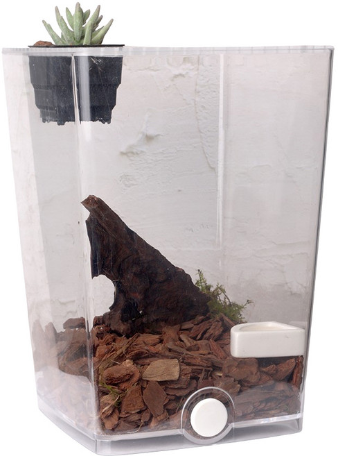 조명포함 배수로 있는 세로형 사육장 팩맨 개구리 곤충 파충류 아크릴케이지, 1개, 단일