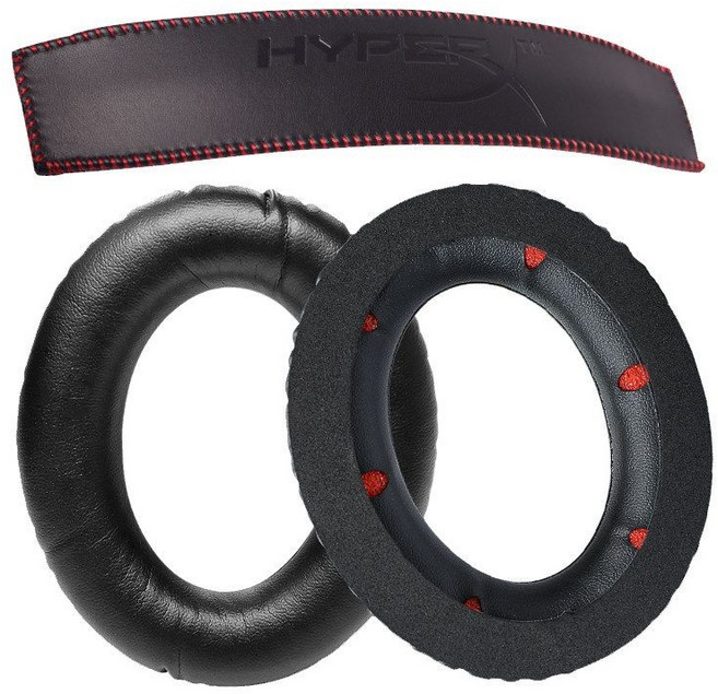 適用HyperX 黑鷹S耳機套Cloud Revolver S 海綿套耳罩皮套, 金士頓黑紅頭梁墊一條+黑色紅海綿耳機, 1個