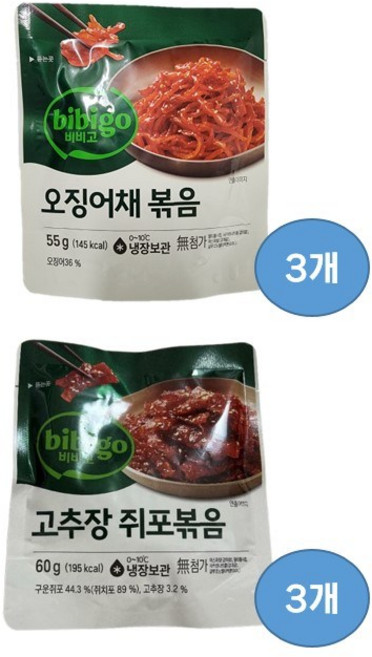 비비고 간편반찬 오징어채볶음 고추장쥐포볶음 세트 가정간편식 밀키트, 3세트, 115g