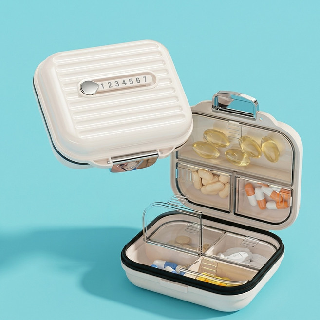 타니아홈 휴대용 요일별 알약케이스 소+대형 세트, 1세트, 크림화이트