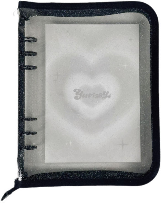 유리시 6공 A5 지퍼 포카바인더(양면 4칸 속지 30장 포함), 모노 블랙