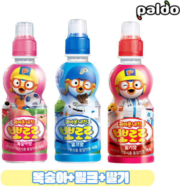 팔도 뽀로로음료수 235ml 3가지맛 12개/무배/복숭아맛4+밀크맛4+딸기맛4