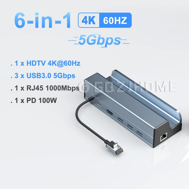 스팀 덱 도크 6-in-1 도킹 스테이션 덱/ROG Ally용) 4K@60HZ HDTV PD 100W 3*USB 3.0 기가비트 RJ45 허브, 02 4K60Hz
