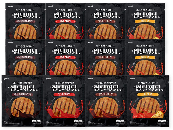 재미어트 썸탈꺼닭 소스 닭가슴살 스테이크 4종 혼합 구성 (냉동), 120g, 12개