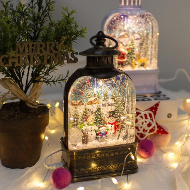 투명 아치 랜턴 스노우볼 워터볼 램프 무드등 크리스마스 장식 소품, 엔틱_눈사람
