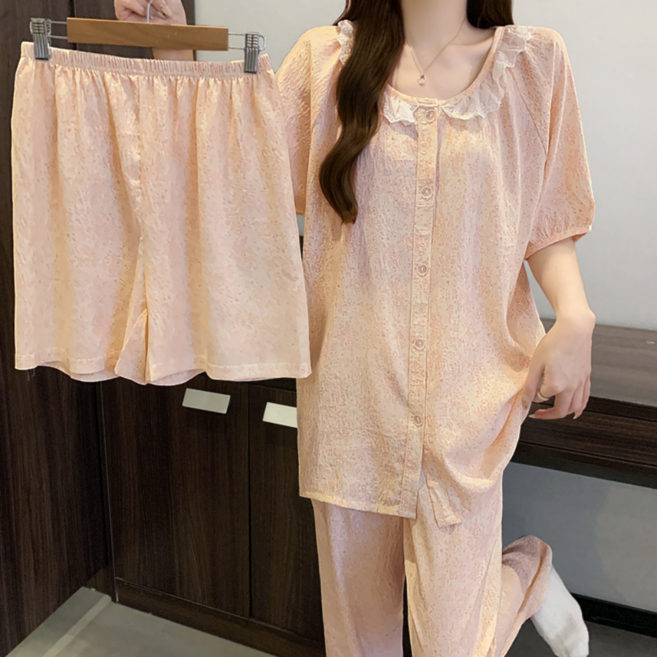 하바우 여성 코티지 프릴 쓰리피스 파자마 상하세트