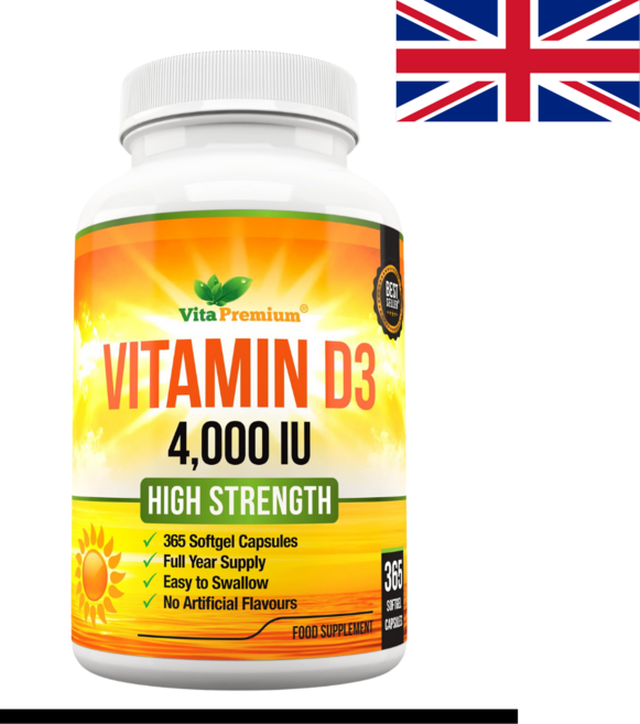 영국산 비타민 D3 4000IU 정제 뼈 근육 및 면역 체계를 위한 태양 비타민 365정1개, 1개, 365정