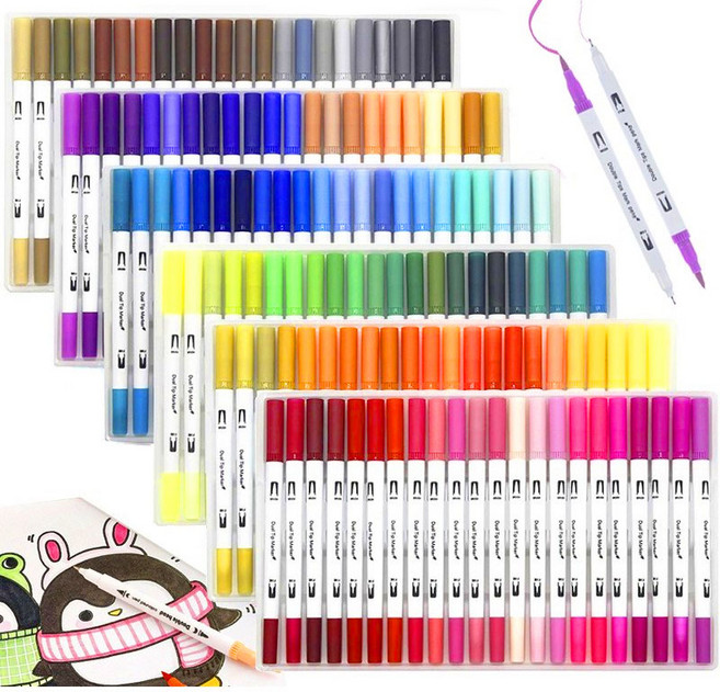 트윈 수채화 캘리그라피 브러쉬펜세트 1세트, 120색