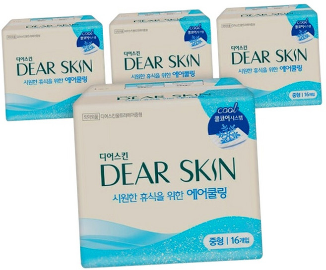디어스킨 에어쿨링 생리대 날개형, 중형, 16개입, 4세트