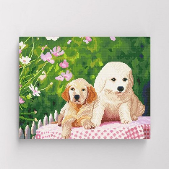 명화풍경 귀여운 리트리버 보석십자수 캔버스 40x50cm, 1개