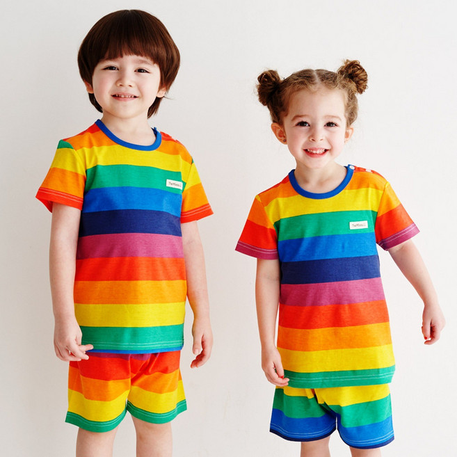 더미누 무지개 무형광 싱글 반팔 상하세트