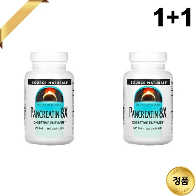 1+1 소스내츄럴스 판크레아틴 8X 500mg 100 캡슐 아밀라아제 프로테아제 리파아제, 2개, 100정 - 쿠팡