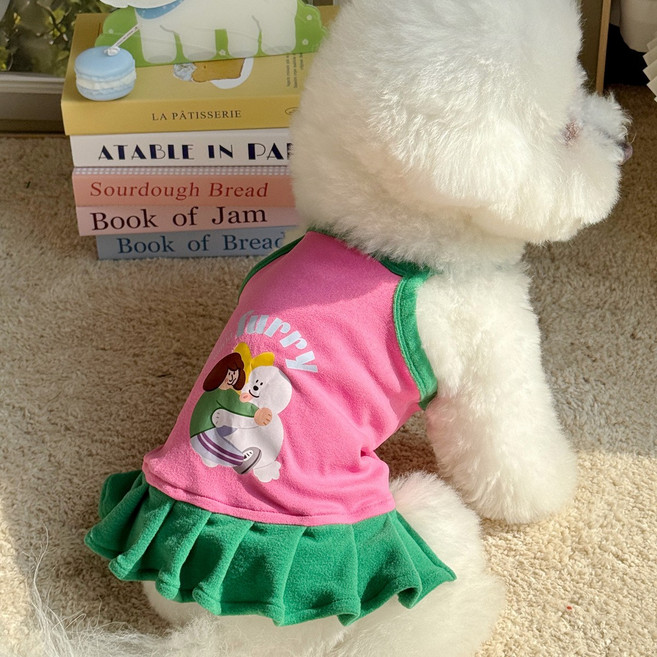 펫톨 캐릭터 프린팅 티셔츠, 1개, 핑크 스커트