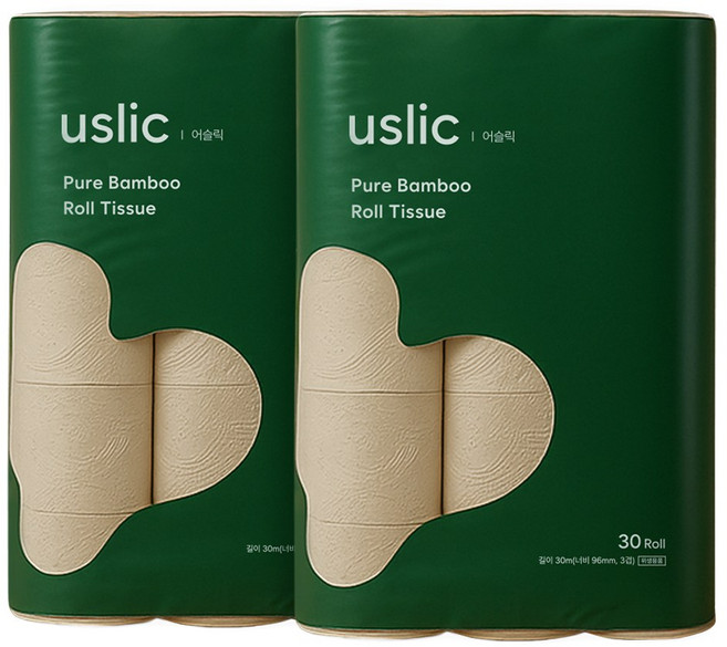 어슬릭 대나무 휴지 뱀부 천연펄프 3겹 먼지적은 화장지, 2개, 30롤, 30m
