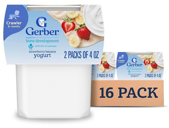 Gerber 3단계 이유식 딸기 바나나 요거트 퓨레 통 베이비 퓨레 2개입 113.4g(4온스) (8팩)