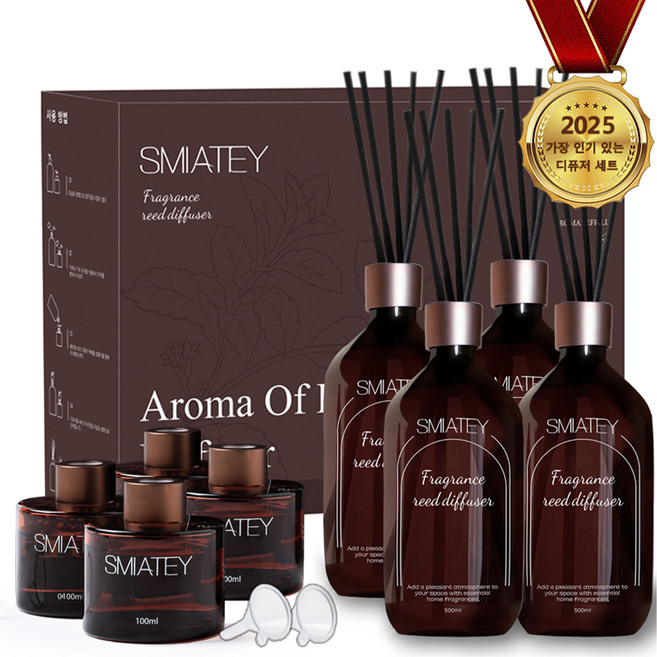 스미어티 프리미엄 실속형 500ML 대용량 실내디퓨저+유리병 2개+ 섬유스틱 10p 실내방향제 집들이선물 집 화장실 방향제, 호텔 목재, 4개