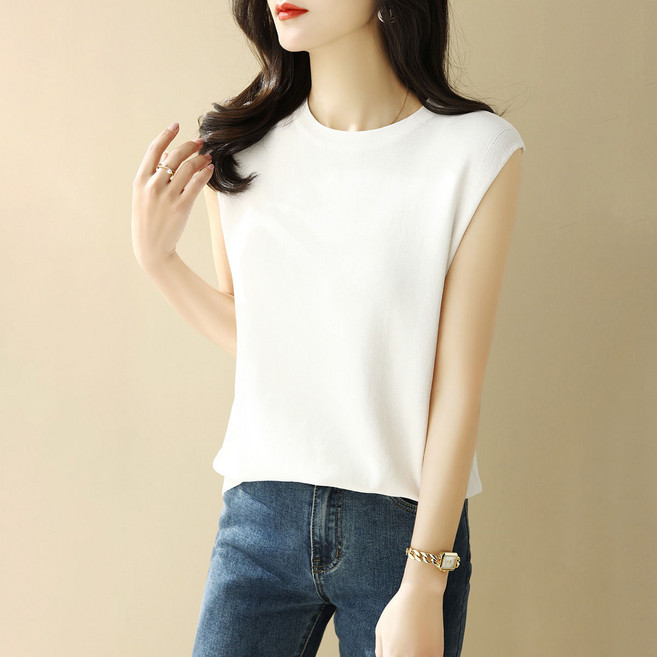 아이보이유걸 XU0083C 여성 여름 라운드넥 민 소매 니트 나시