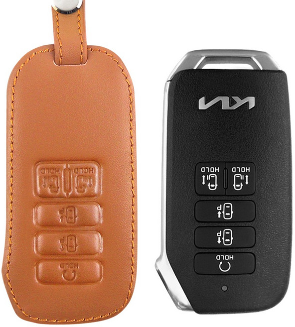 더조은셀러 카니발 KA4 2022 2021 키홀더 키케이스 스마트키 가죽 케이스 9버튼 Key-18, Key-18 브라운