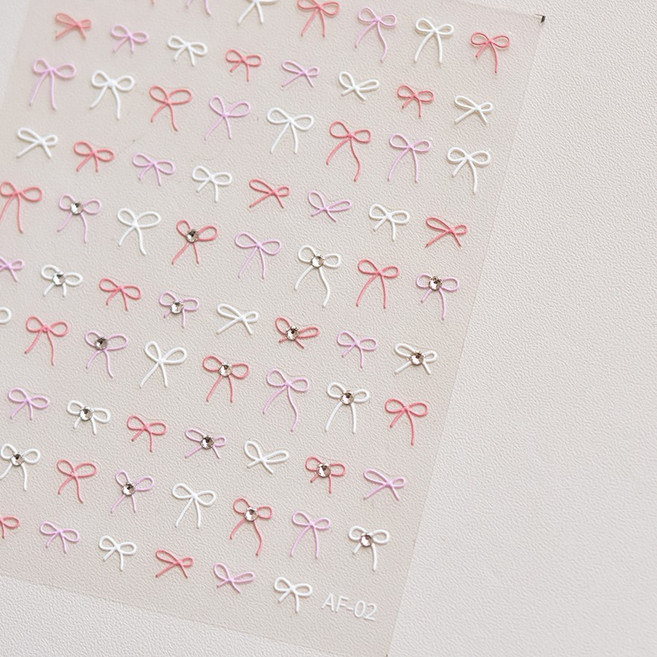 토모니 고급 네일 스티커 3603 프레젠트 스톤 와이어 매듭 리본 (택1), 1개, AF-02(핑크+화이트)