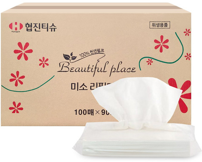협진티슈 미소 리필용 미용티슈 리필티슈, 90개, 100매입