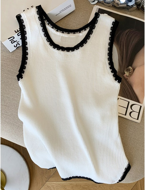 HAAN굵은 스트랩 니트 상의 민소매 유니크 스퀘어넥 세트 코디 여름