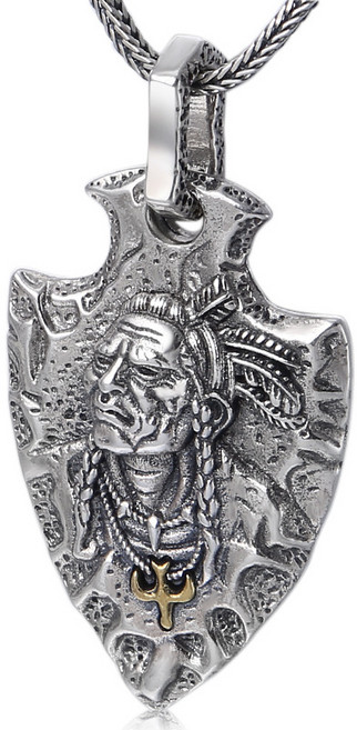 CROWN 실버925 은 레트로 개성 인디언 목걸이 은펜던트 S742