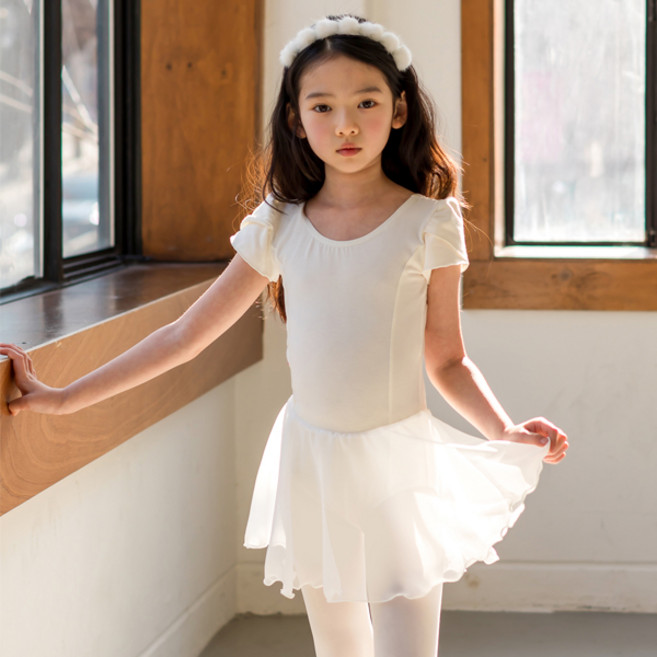 ATB-4002-아이보리-반팔쉬폰원피스 발레복 아떼르발레