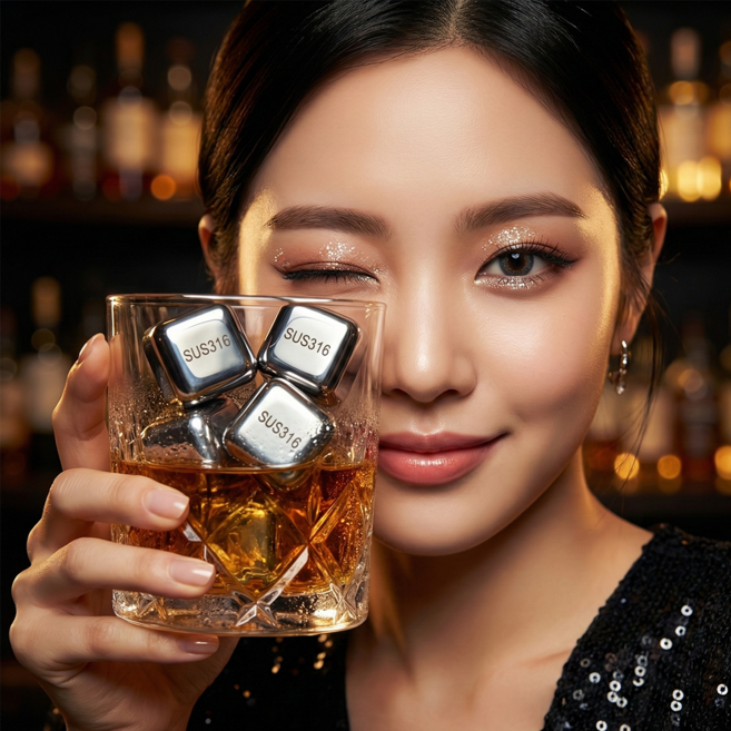 스텐 아이스큐브 녹지않는 얼음 위스키 전용 집게+케이스 증정, 8개