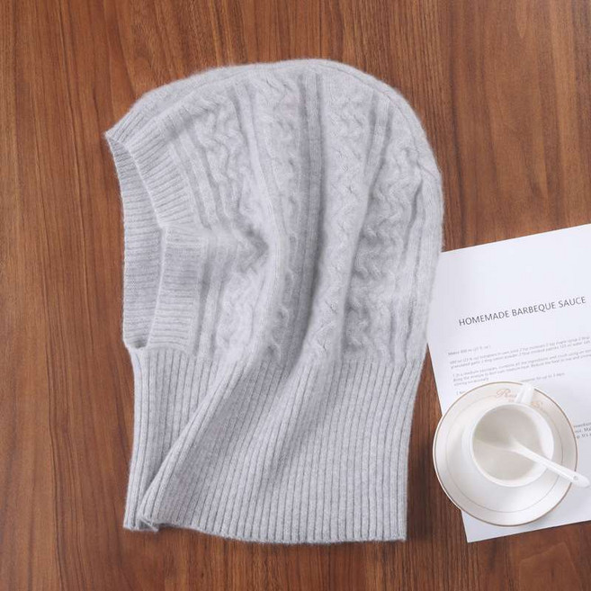 니트 바라클라바 퓨어 울 양모 혼방 후드 넥워머 방한 모자, 라이트 그레이, 1개