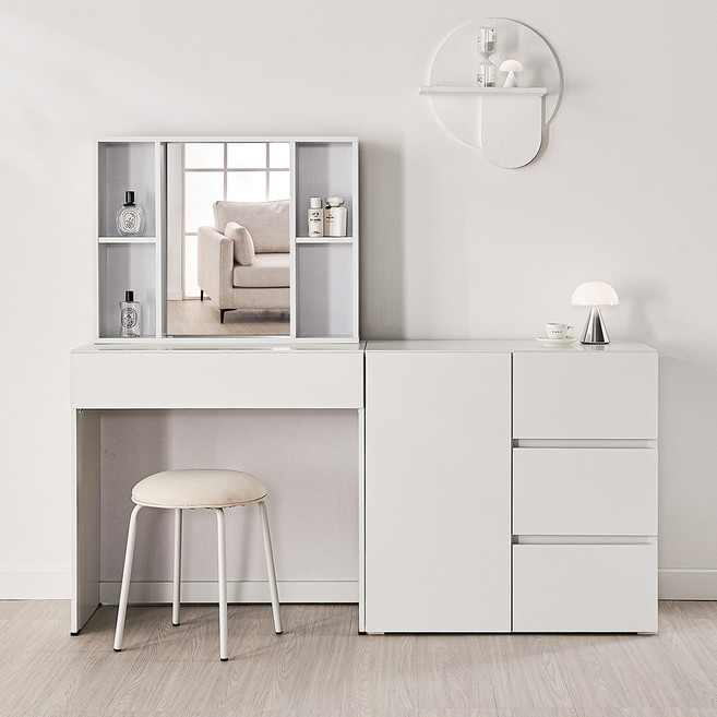 동서가구 미엘 수납거울 화장대 + 800 1도어 3서랍 수납장 DF928325, 화이트