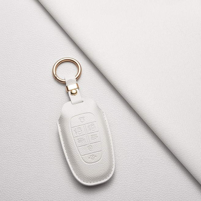 현대 천연 소가죽 스마트 키케이스 호환 (그랜저/싼타페/쏘나타/펠리세이드/넥쏘/투싼) 차량용품 + 선물포장, 현대 J7 타입(7버튼), 아이보리