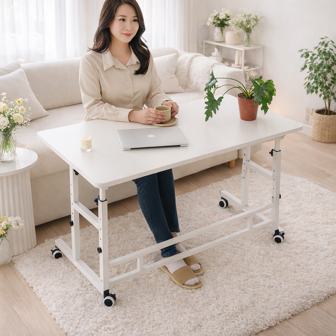 아소르띠 4단 높이조절 이동식 스탠딩 테이블 1200x600, 화이트