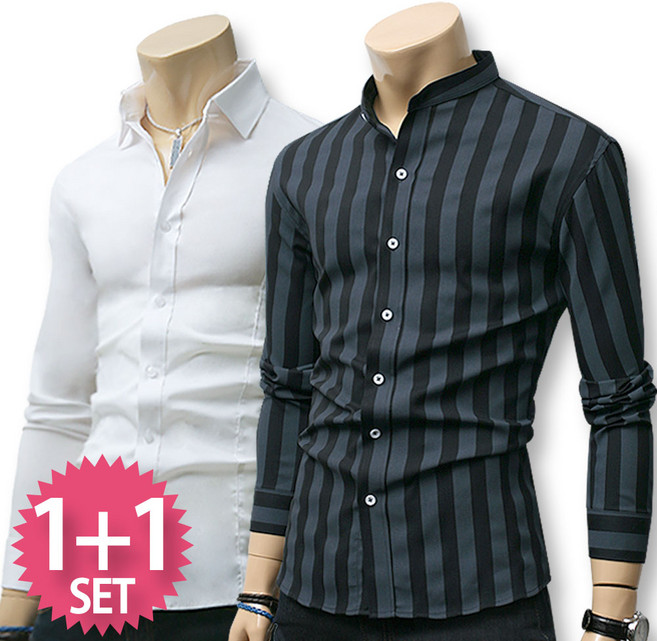 블루포스 남성 슈밈 차이나 긴팔 남방 + 리노스 남방 1+1세트 [2장 묶음] 남자 봄 가을 셔츠