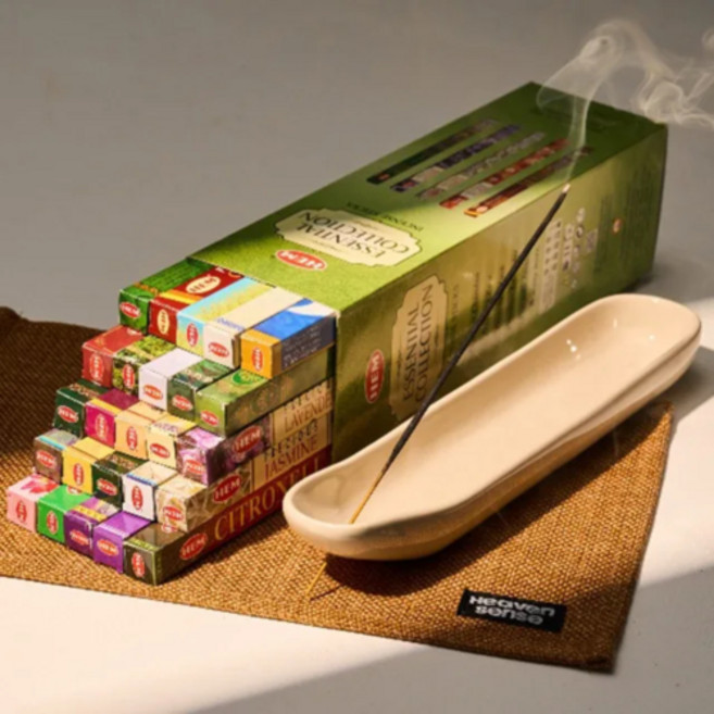 HEM 인센스 스틱 에센셜 컬렉션 (25가지 향 200개) + 세라믹홀더 + 방염매트 (쇼핑백증정), 스플래쉬 화이트, 브릭 오렌지+쇼핑백증정