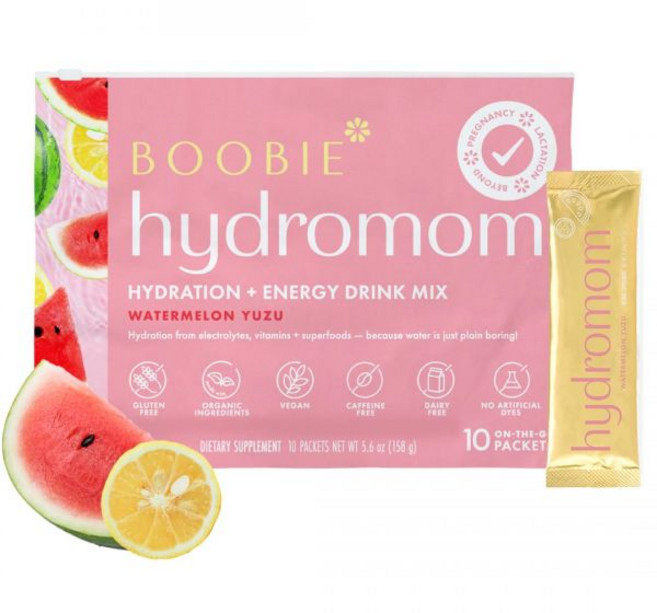 부비 하이드로맘 슈퍼푸드 전해질 음료 믹스 블루 라즈베리 레모네이드 에너지 수분 공급 향상 엄마들 필수 아이템 이동 여행용 임신 수유 그 이후 15개 패킷 Boobe Brs, 수박 유자, 10개 (1팩)