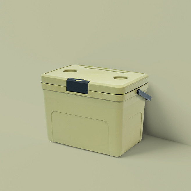 브리드케어 대용량 테이블 아이스박스 27L 휴대용 아이스박스 캠핑용 보냉 스마트폰 거치, 카키