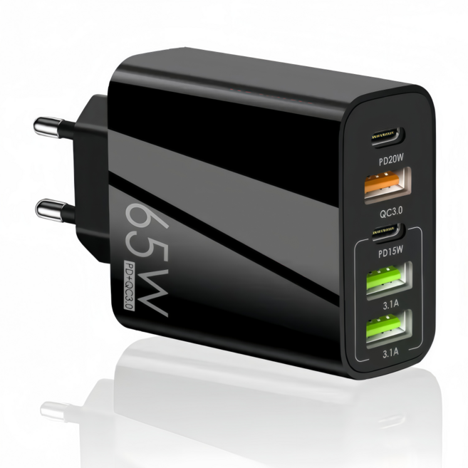 5in1 c타입 고속 충전기 65W 3USB+2PD3.0, 1개, 블랙