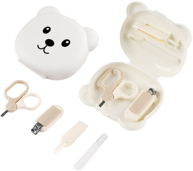 베비노 유아 손톱 정리 4종 세트 휴대용 케이스 포함, 1개, 화이트